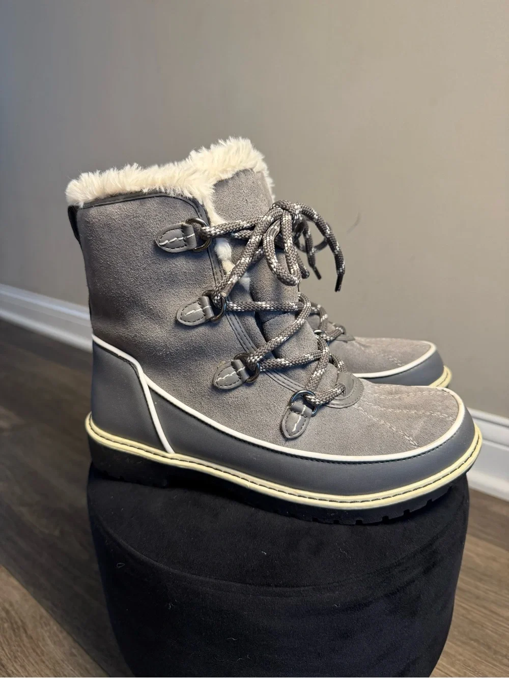 Aldo Gray Faux-Fur Lined Lace-Up Winter Boots
